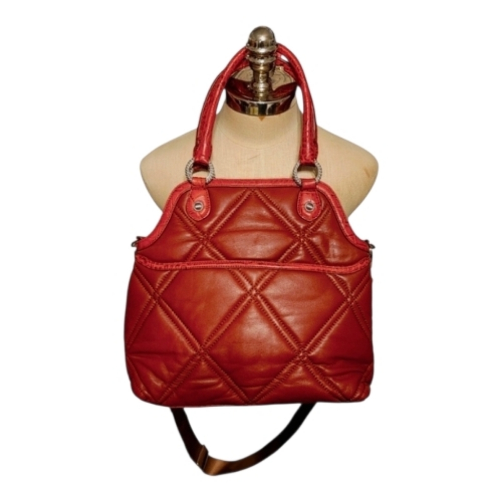 Judith Ripka Quilted Croc Embossed Leather Burgundy Handbag Crossbody Purse